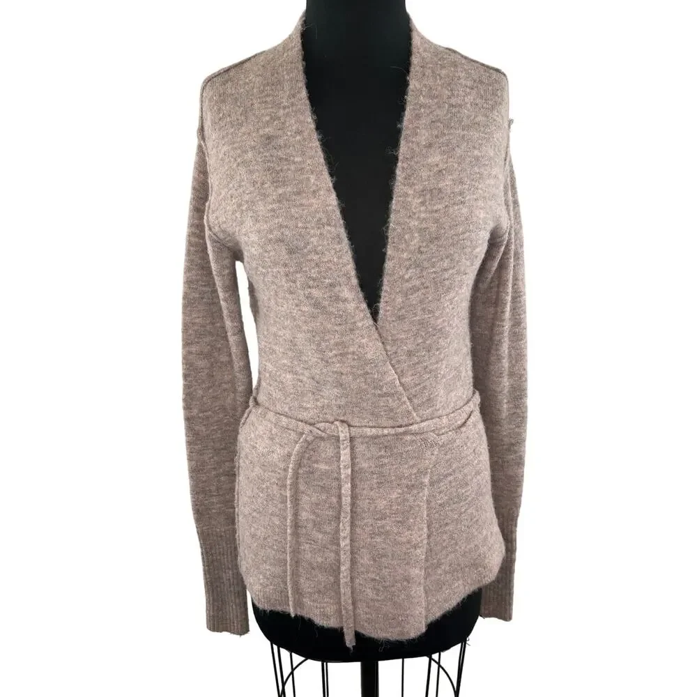 Wilfred Free GiGi Wrap Cardigan Pink Fuzzy Knit Long Sleeve Wool Alpaca Small S